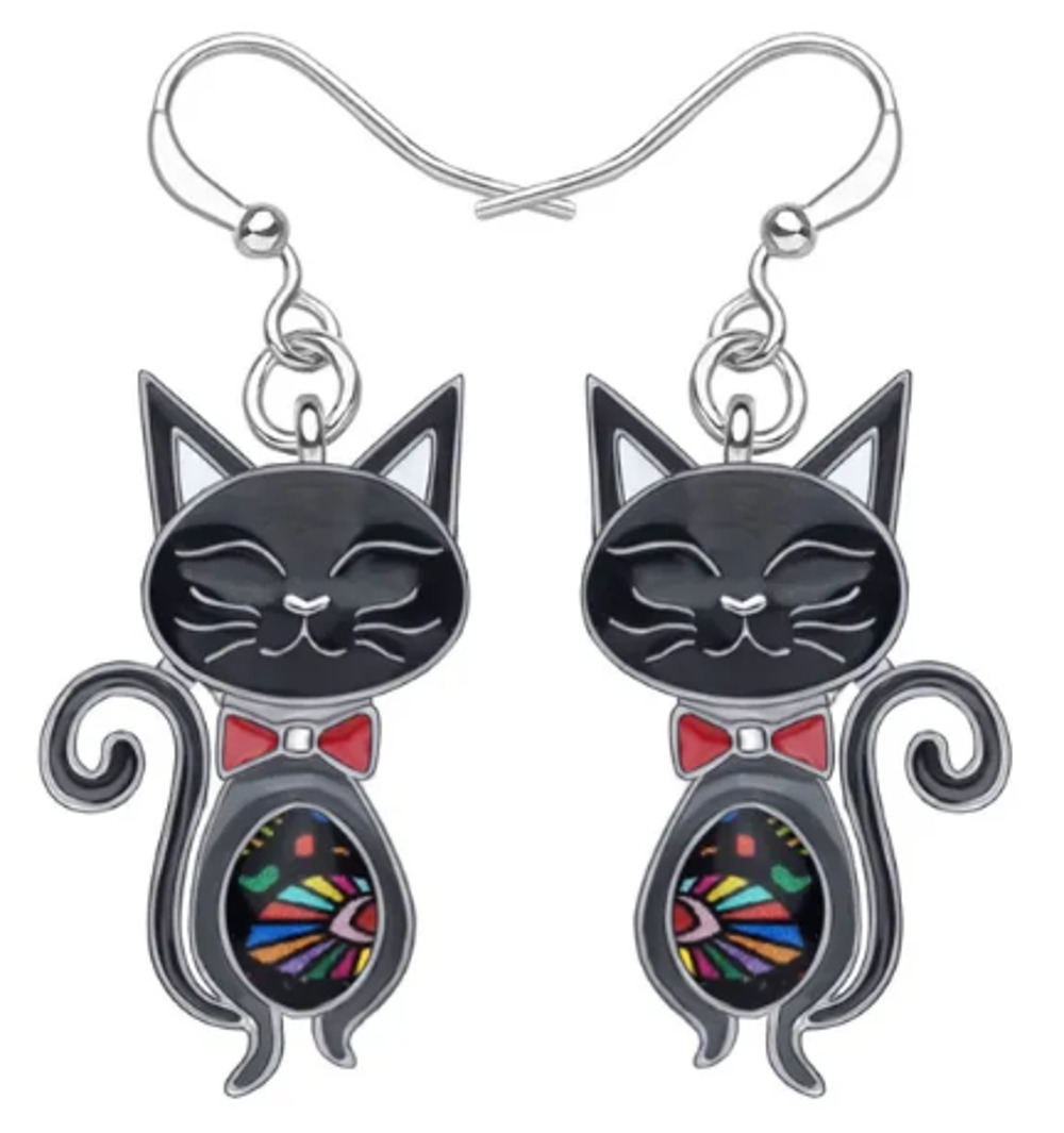 NEW Enamel Colored Kitty Cat Dangle Wire Hook Earrings (#32-2)
